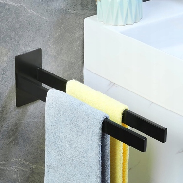 Самоклеючий настінний тримач для рушників у ванну кімнату, чорний (без свердління)