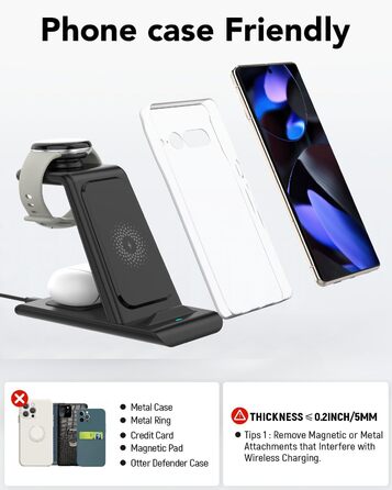 Бездротова зарядка SPGUARD для Google Pixel Watch 3/2/3 та Pixel Buds Pro2, 3-в-1, сумісна з Pixel 10/9/8/7