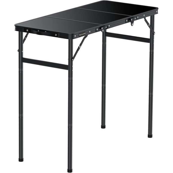 Складний кемпінговий стіл GARLLEN 60x40 см, регульована висота (27/51/75 см), чорний - для пікніка, саду, балкону, пляжу