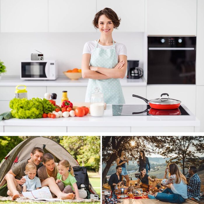 Портативне радіо EMOS з MP3-плеєром та акумулятором, FM радіоприймач, USB-C, Micro SD, білий/сірий