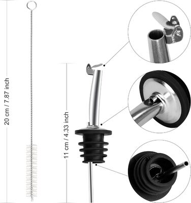 Наливайчики для пляшок Incutex з нержавіючої сталі (10 шт.) з клапаном та щіткою для чищення, стопор для масла, для олії, спиртних напоїв, вина, лікеру, оцту