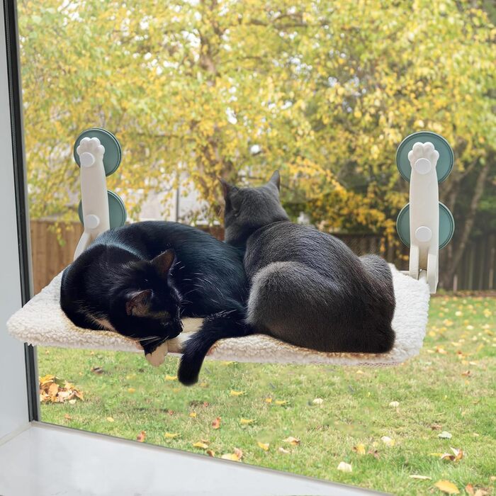 EWOOFUN Cat Hammock Window Perch 54x30cm Cat Bed Window Hanging - Reversible Hammock - Cat Window Lounger with Upgraded Suction Cups up to 18kg (Beige, L)