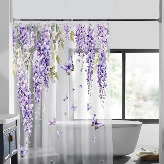 Прозора штора для ванної кімнати Blumen 180x200 см, антигрибкова, водонепроникна, з EVA, 12 гачків, дизайн D