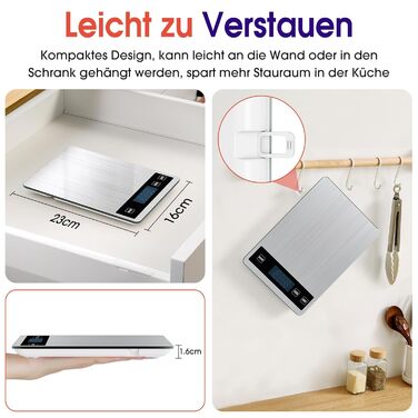 Кухонні ваги цифрові 15 кг, перезаряджувані, з LCD-дисплеєм та функцією тарування, водонепроникні, преміум-якість, чорний/білий