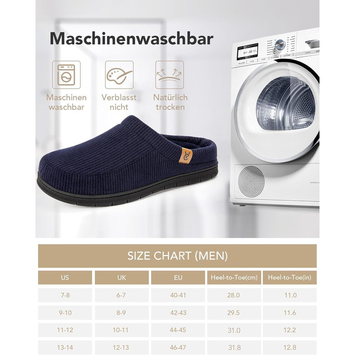 Чоловічі мокасини VeraCosy для дому з піною Memory Foam, зимові тапочки (40/41 EU, темно-морська блакить)