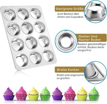 Joyfair Muffin Tin 2-Piece Set, Stainless Steel Muffin Sheet for 12 Muffins, Muffin Baking Pans 35 x 27cm, Muffin Baking Pan for Cupcakes, Brownies, Pudding, Cake, Non-Toxic & Healthy, Oven & Dishwasher Safe