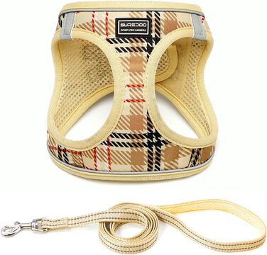 Шлейка для собак Suredoo для маленьких собак з повідком, анти-тягуча, світловідбиваюча, дихаюча, нагрудна шлейка, шлейка для цуценят (M, обхват грудей: 34-39 см) (Бежевий, XXS (обхват грудей: 22-24 см, вага: 1-1.5 кг))