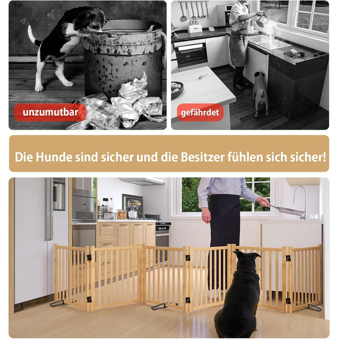 Дверцята для собак з дерева, розкладні, для кухні, коридору, вітальні, сходи. Захисний бар'єр для маленьких та середніх собак, дерев'яного кольору, 2P 58 см.