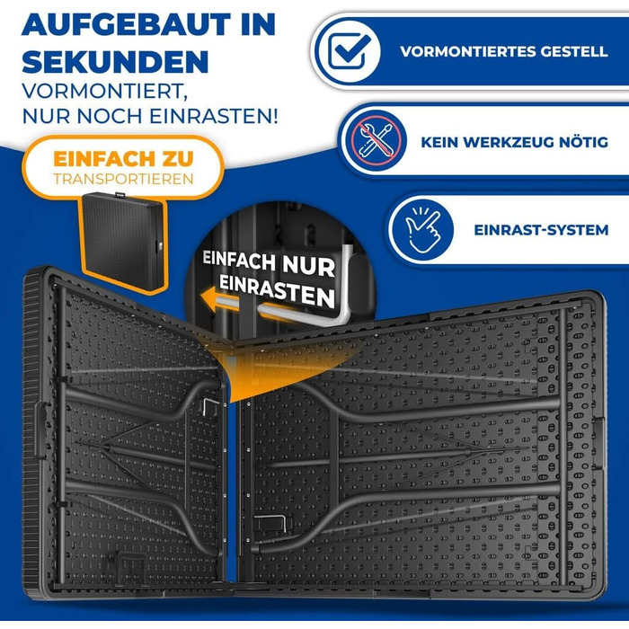 Складний обідній стіл KESSER® 183x76 см, ротанг, для кемпінгу, саду, тераси, балкона, 6 осіб, антрацит