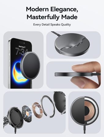 Бездротовий зарядний пристрій JSAUX MagSafe 15W, сумісний з iPhone 17 Air Pro Max, iPhone 16/15/14/13/12, AirPods 3/2, колір: синій (чорний)