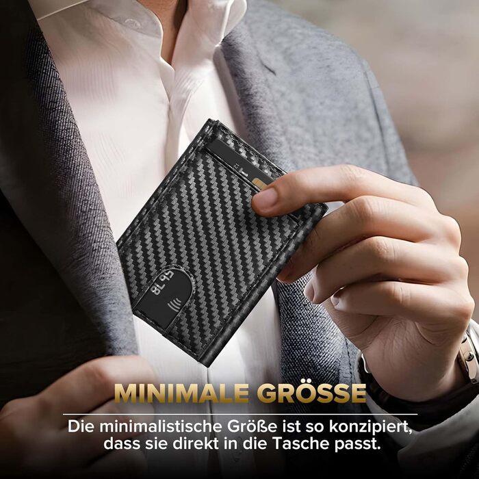 Чоловічий гаманець UNOSEKS: RFID захист, картхолдер, slim дизайн, відділення для монет, картки, ID, з алюмінію (карбон, чорний)
