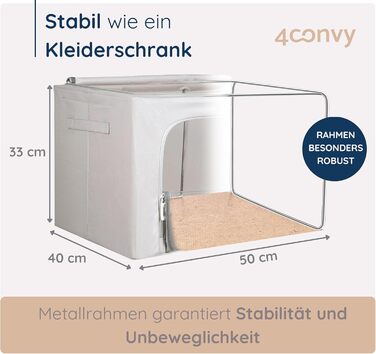 Collapsible Storage Box for Clothes with Zipper, Metal Frame - [2024 IMPROVED MATERIAL] Duvet Storage Bag – Sturdy Clothing Storage Box (Gray, 3x66L)
