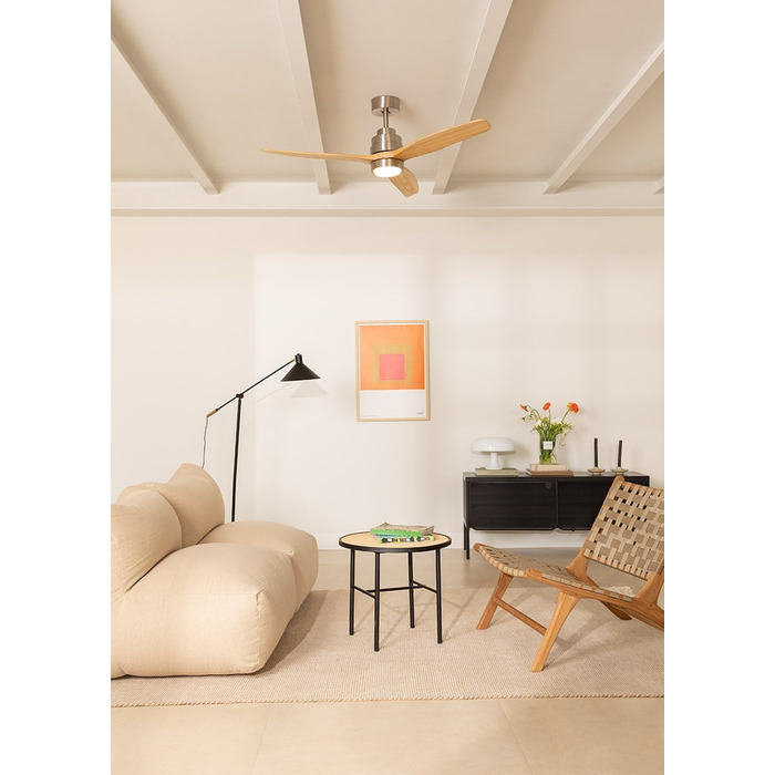 Стеляний вентилятор WINDSTYLANCE з натурального дерева з підсвічуванням, Ø132 см, Wi-Fi, пульт ДК, 6 швидкостей, DC-двигун, літньо-зимовий режим