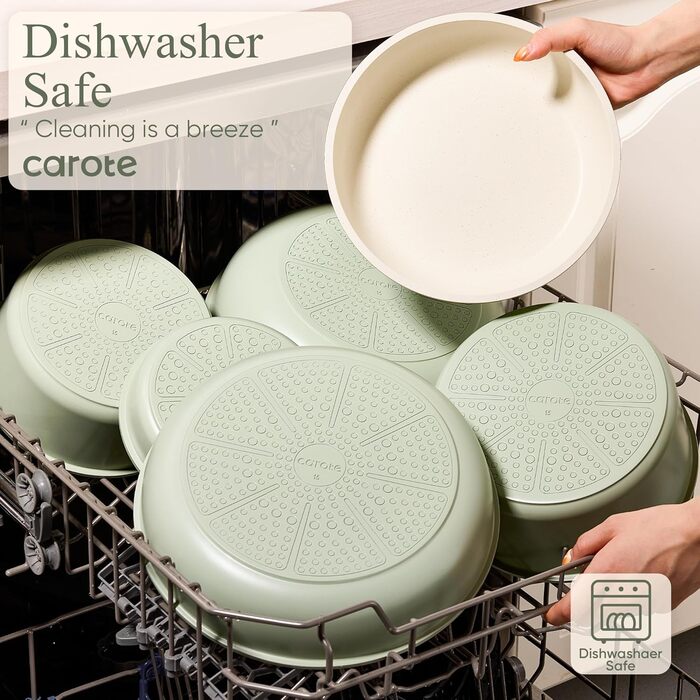 Набір посуду Carote Granite 11 предметів з антипригарним покриттям, індукційна сумісність, знімні ручки, зелений – для дому та кемпінгу
