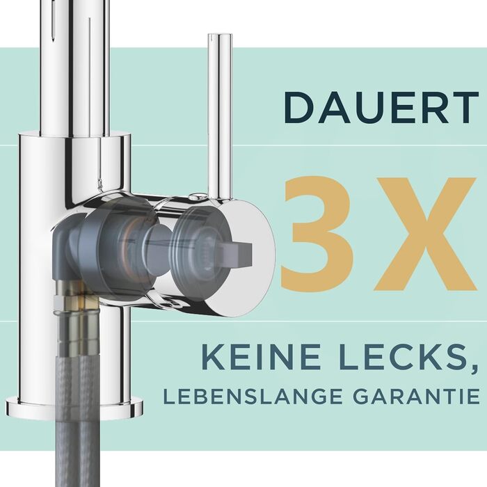 Змішувач кухонний FORIOUS висувний з душем, однорідний, 360° обертання, хром, з витяжкою