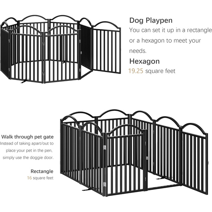 Металеве вольєр для собак BHG Freistehendes, без монтажу, з дверцятами, чорний, 243,8 x 81,3 см, 8 панелей