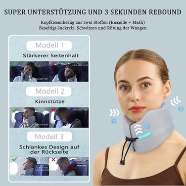 Подушка для шиї Comfy з Memory Foam - регульована, 360° підтримка, сіра (S)