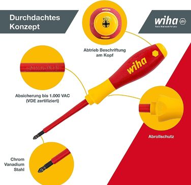 Набір викруток Wiha SoftFinish електричних 6 шт. – Плаский, Pozidriv, для електриків, ізольовані, стандарт IEC 60900, ергономічна ручка, професійний інструмент