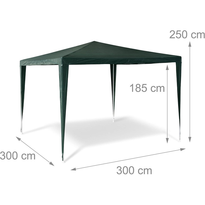 Relaxdays HBT Pavilion Tent: 2.5 x 3 x 3 m Garden Pavilion with a square footprint and a 100% PE roof. Party tent for festivals or celebrations. Pavilion with steel frame. Pavilion, white (Green)