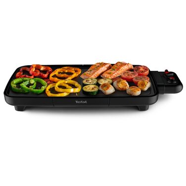 Тіфаль Plancha Booster Tischgrill: електричний гриль-стіл, 2200 Вт, велика поверхня, зона Boost, 6 температурних режимів, знімні антипригарні пластини, піддон для жиру, Thermo-Spot, чорний, CB6428