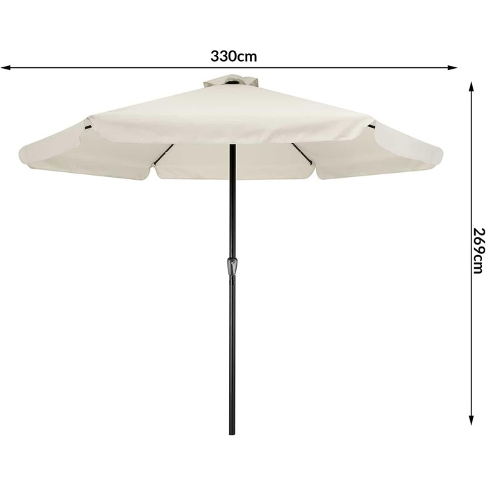 Kingsleeve® Parasol LED Lighting UV Protection 80+ Solar Protective Cover 330cm Large Crank Volant Balcony Terrace Garden Parasol Market Umbrella Cream