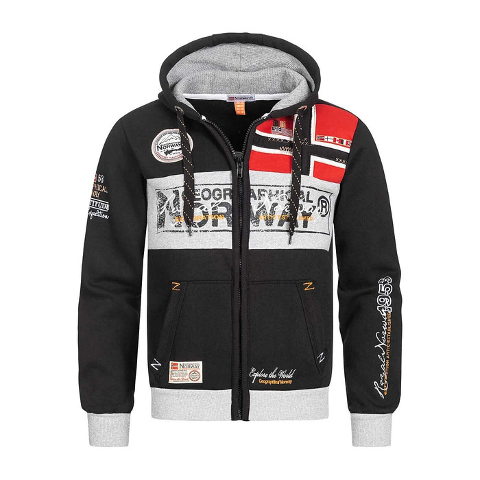 Чоловіча толстовка-худі Geographical Norway Flyer з капюроном та кишенєю-кенгуру, теплий світшот на блискавці, чорний, розмір S