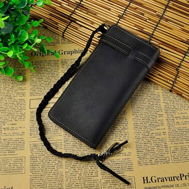 Le'aokuu Men's Genuine Leather Wallet Organizer Double Checkbook Wallet Pattern Business Money Clip 3377