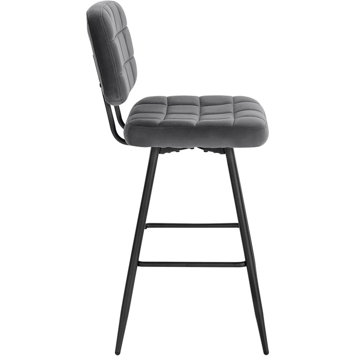 EUGAD Velvet & Metal Bar Stools 2-Pack - Padded Kitchen Counter Stools with Footrest & Backrest - Dark Gray