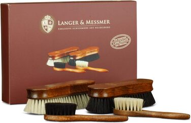 Langer & Messmer 4-Piece Shoe Brush Set made of Horsehair for the professional shoe care of smooth leather shoes - includes polishing brushes and cream brushes (4-piece set, Premium)