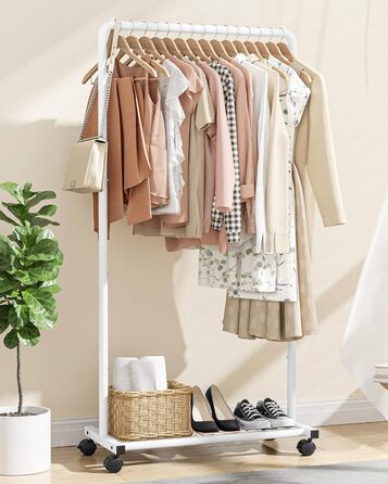 Металевий вішак для одягу на коліщатках з полицями - міцний гардероб для пальто, курток, светрів