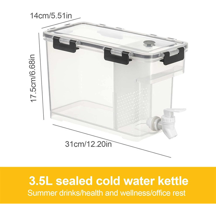 YGHQAP Plastic Drink Dispenser, 3.5L Drink Cooler with Spigot, Iced Juice, Lemonade Dispenser, Perfect for Refrigerator, Fruit Tea Pot
