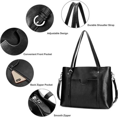 Сумка жіноча S-ZONE 3 в 1 з натуральної шкіри: шопер, сумка через плече, для ноутбука, робоча (Чорна)
