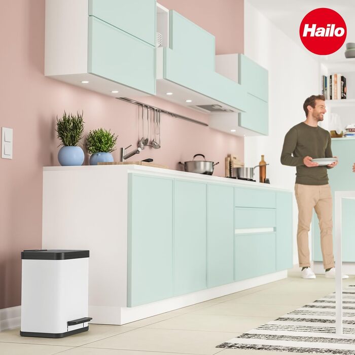 Подвійне сміттєве відро Hailo Öko duo Plus M (2 x 9 л), сталевий роздільник сміття з кришкою Soft Close для кухні, білий