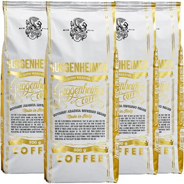 Кава в зернах GUGGENHEIMER COFFEE Gourmet Arabica, 2 кг (4 x 500 г) — преміум еспресо для автоматичних кавомашин, низька кислотність, горішно-фруктовий смак
