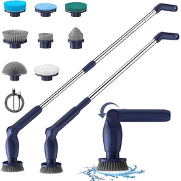 Leebein Electric Cleaning Brush, 2023 New Spin Scrubber with 8 Replaceable Brush Heads, Adjustable Extension Handle 37-130CM & 2 Rotation Speeds for Bathroom/Kitchen/Car