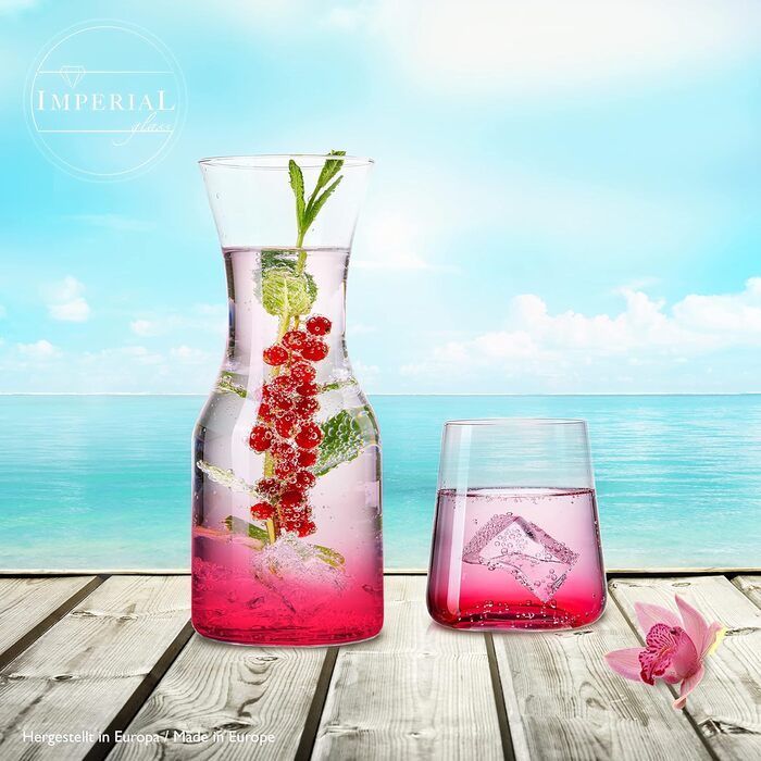 IMPERIAL Glass Drinking Glasses & Carafe Set 450ml / 1100ml 7-Piece Water Glasses, Water Carafe, Juice Glasses, Glass Jug, Pitcher