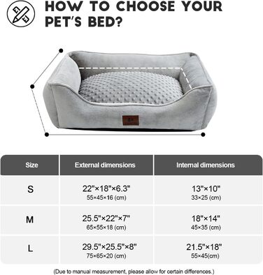Snocyo Dog Bed - Small Dogs, Cat Bed - Fluffy and Cozy, Washable and Super Soft Dog Sofa Dog Cushion, Padded Dog Mat, Grey, 55×45×16cm