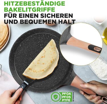 Сковорода для млинців Nutrichef з антипригарним мармуровим покриттям 23 см, індукція, алюміній, з дерев'яною лопаткою