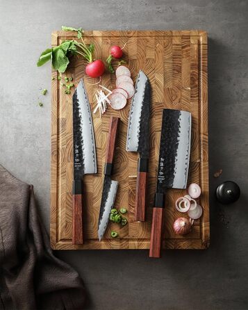 Ніж кухарський Santoku HEZHEN 18,5 см, сталь Дамаск, японський стиль Gyuto, дерев'яна рукоятка