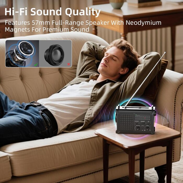 Сонячне радіо з ручним генератором 12000mAh, портативний приймач світу, радіо для надзвичайних ситуацій з AM/FM, сонячна панель 8500мм², Powerbank, ліхтарик та світло для читання, чорний