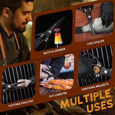 Набір кухонних ножиць DRAGON RIOT чорного кольору - професійний набір з ножицями для морепродуктів та кухонними ножицями, гострі японські ножиці для м'яса, крабів, креветок, лобстерів, трав та приготування їжі