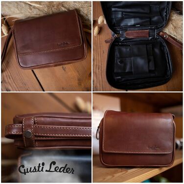Gusti Pipe Pouch Leather - Rupert for 4 pipes, extra tobacco compartment, interior made of natural rubber, brown leather