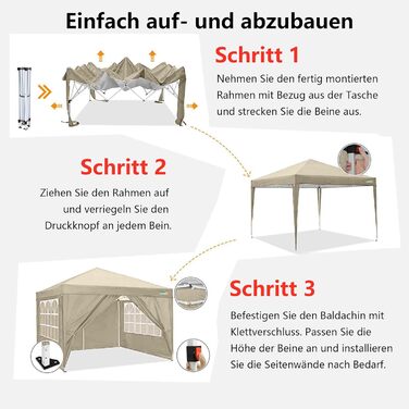 COBIZI Gazebo 3x3 Waterproof Folding Gazebo with 4 Side Walls Outdoor Folding Gazebo Stable UV Protection 50+ Pop-Up Garden Gazebo Party Tent for Outdoors, Garden, Party, Wedding, Market (Khaki, 3x3m)