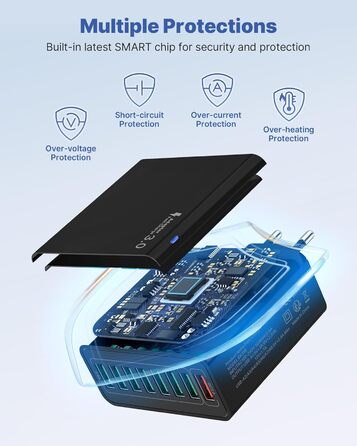 Мережевий адаптер USB з 8 портами та 33W, для iPhone, iPad, Android. Білий