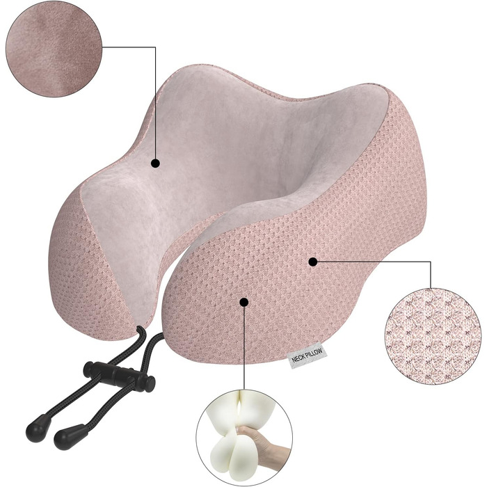 Подушка для шиї у вигляді хом'ятка, для подорожей, авто, офісу та дому (Рожева)
