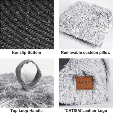 Cat Bed Washable Cat Sleeping Place for Cats Cat Cave Plush Pet Cat Head Pillow Cat House Cat Cushion Fluffy Kitten Puppy Snuggle Bed Pet Bed White (Gray, medium)