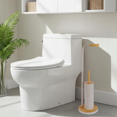 Стильний тримач для туалетного паперу з ергорегічним йоржиком для унітаза, бежевий бамбук та сталь