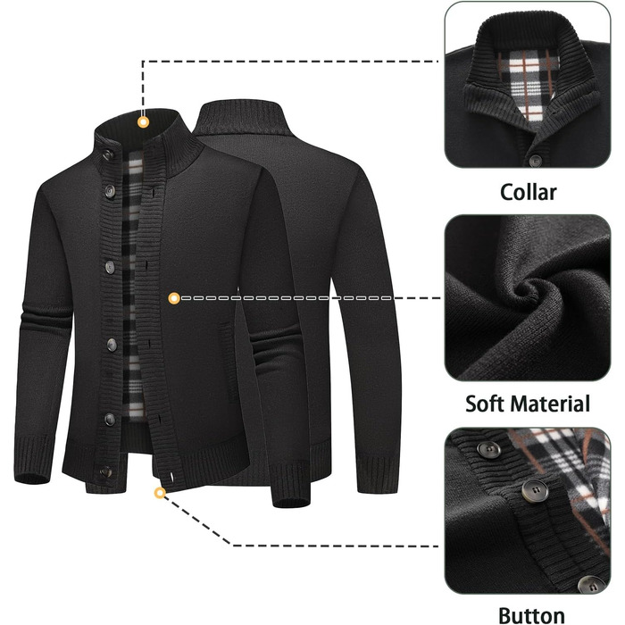 Чоловіча тепла куртка-трак з кишенями, однорядна, осінньо-зимова модель (Чорний, S)