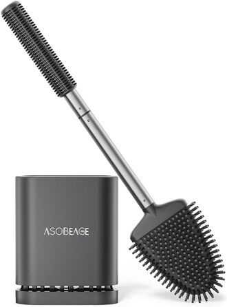 Набір для чищення унітазу ASOBEAGE: силіконова щітка, нержавіюча сталь, кріплення на стіну, швидковисихаючий тримач (Чорний)