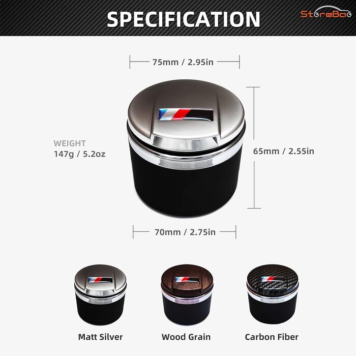 Автомобільний попільничка для BMW 1/3/5/7 серії та X1/X3/X5/X6 з LED підсвіткою та кришкою (карбон)